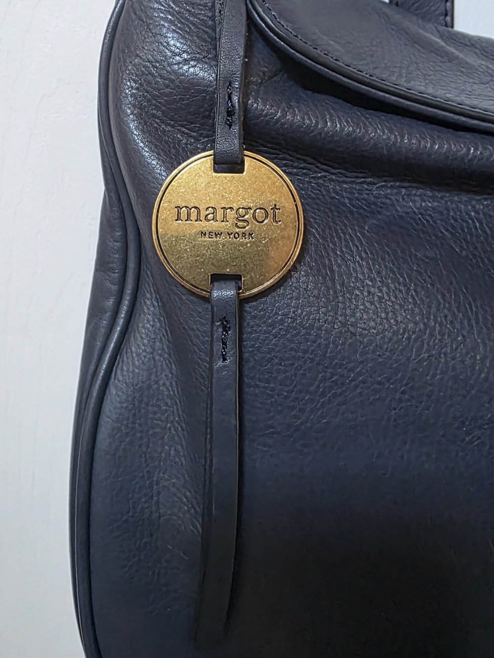 Margot Navy Pebble Leather Shoulder Bag with Gold Hardware NWT - Picture 3 of 4